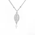 Silver stainless steel necklace featuring a vintage oval Miraculous Medal and cross pendant - Style 4 / Steel