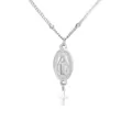 Silver stainless steel necklace featuring Virgin Mary medal and small cross charm pendant - Style 6 / Steel