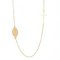 Gold stainless steel necklace with sideways cross and Virgin Mary oval medallion pendant - Style 2 / Gold