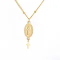 Vintage gold plated stainless steel necklace featuring a Virgin Mary medal and cross. - Style 4 / Gold