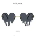 Heart-shaped rimless sunglasses with unique dripping effect and gold metal bridge - Gold Frame Grey Lens