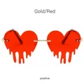 Unique dripping heart-shaped rimless sunglasses with red lenses and gold metal frame - Gold Frame Red Lenses
