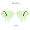 Unique heart shaped dripping rimless sunglasses with gold frame and green lenses - Gold Frame Green