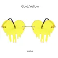 Trendy heart shaped dripping rimless sunglasses with yellow lenses and gold frame - Gold Frame Yellow Lenses