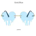 Heart-shaped dripping rimless sunglasses with gold frame and blue lenses - Gold Frame Blue Lenses