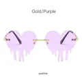 Fashionable rimless heart dripping sunglasses featuring gold frame and purple lenses - Gold Frame Purple Lens