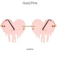 Stylish rimless heart shaped dripping sunglasses with pink tinted lenses and gold frames - Gold Frame Pink Lenses