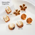 Elegante Vintage-Ohrringe aus Legierung mit braunen Harzblumen und Reifen-Designs - Europäisch-Amerikanisches Einfaches Retro Bernstein Ohrring Set (6590501HB)