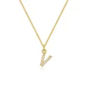 14k gold plated box chain necklace featuring a zircon-encrusted letter V pendant. - Letter V