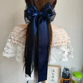 Grande fermaglio per capelli con fiocco in raso blu navy e nastri lunghi per donne - Stile Filo Overlock (N. 60) / Blu Notte