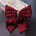 Elegante fermaglio per capelli a fiocco in raso bordeaux con centro in strass di lusso - Stile Frangia a Sei File (N. 45) / Borgogna