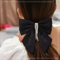 Elegante fermaglio per capelli in raso nero con nappe di strass brillanti per donne - Stile Frangia a Sei File (N. 45) / Nero