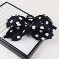 Elegante molletta per capelli in raso a pois neri e bianchi con fiocco. - Fermaglio per Capelli a Pois Irregolari / pois neri
