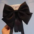 Elegante fermaglio per capelli a fiocco in raso nero oversize con nastri lunghi - Stile con Nastro Lungo (N. 36) / Nero