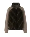 Veste élégante pour femme en fausse fourrure et tricot patchwork, vert olive et beige - Vert olive