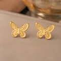 Elegantes pendientes de botón con forma de mariposa en acero de titanio dorado - Pendientes de Botón de Mariposa Vintage (Dorado)