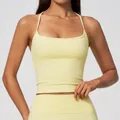 Premium pale yellow nude-feel yoga tank top with skinny straps for fitness and gym workouts - S / Ivory Yellow [NEW - New Color]