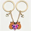 Porte-clés BFF magnétiques en forme de cœur avec breloques capybara en émail - Porte-clés Capybara avec cœur / Or