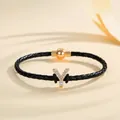 Black braided leather bracelet featuring a rhinestone letter Y charm and gold magnetic clasp - Letter Y (PSL221--Y)