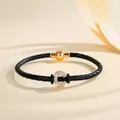 Black braided leather bracelet with gold magnetic clasp and crystal letter C charm - Letter C (PSL221--C)