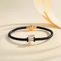 Black braided leather bracelet with golden rhinestone letter F and magnetic clasp - Letter F (PSL221--F)