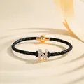 Elegant black braided leather bracelet with gold magnetic clasp and crystal N charm. - Letter N (PSL221--N)