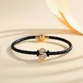 Black braided leather bracelet with gold magnetic clasp and sparkling initial S charm - Letter S (PSL221--S)
