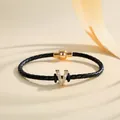 Braided leather bracelet with gold rhinestone V letter charm and magnetic clasp - Letter V (PSL221--V)