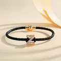 Elegant black braided leather bracelet with a sparkling gold-tone letter Z charm - Letter Z (PSL221--Z)