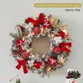 40cm Frosted Christmas wreath with red bows, baubles and warm LED fairy lights for holiday decor - 40cm Red Wreath With Lights
