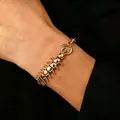 Gothic style retro gold-toned centipede shaped link bracelet for a bold fashion statement - Centipede Bracelet (WG-0755) / Gold