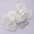 Silver floral bridal hair comb with pearl accents for elegant evening styling - Luxury Vintage Hair Comb (HS-J6708S) / 2 Pcs/Set / Silver
