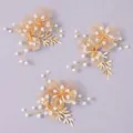 Juego de horquillas para el cabello de novia florales doradas con perlas blancas y hojas - Pinza de Pelo para Sesión de Fotos (HS-J7207G) / 3 piezas / Dorado