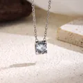 Detailed view of a four-prong round zircon pendant on a titanium steel chain - Four-Claw Round Rhinestone Clavicle Chain (81490) / Steel