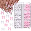 White and pink bow-shaped nail art ornaments in a 6-compartment storage box - DLG 6grid-02