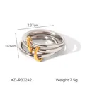 Exaggerated two-tone stainless steel stacked ring with silver and gold bands, 7.5g - Three-Ring Stacking Style (XZ-R30242)