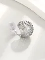 Macro view of minimalist silver hollow sphere earring with comfortable mosquito coil clip - Hollow Grid Ball Ear Clip (10 White K M-759)