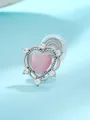 Pink heart-shaped clip-on earring with sparkling zircon halo in silver finish - Heart-Shaped Pink Cat Eye Ear Clip (12 Thick White K7994)