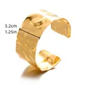 Elegant gold irregular texture 18K plated open cuff bracelet with 3.2cm width design - Hammered Texture Style (G121585)