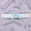 Elegant white elastic bridal wedding garter with light blue satin bow and pearl detail - Versatile Bridal Leg Garters (GS-J034) / One Size