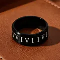 Minimalistischer schwarzer Titanstahlring mit eleganten weißen römischen Zahlen - Größe 10 / Römische Ziffern Stil / 8MM Breite / Schwarz