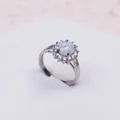 Elegant 316L stainless steel sunflower ring with round opal and sparkling zircons - Size 5 / Blue Opal (Style 1)
