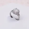 Elegant 316L stainless steel sunflower ring with round opal and sparkling crystals - Size 5 / White Opal (Style 2)
