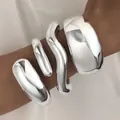 Set of four irregular silver acrylic open cuff bracelets with a high-gloss finish - 4-Piece Irregular Open Bangle Set (6603802HB) / Silver