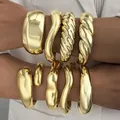 Set of chunky irregular gold acrylic open bangles with high-gloss polished finish - Irregular Open Bangle Set (6781201HB) / Gold Style Combination