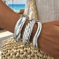 Bold silver acrylic irregular open bracelet set with a minimalist luxury design - Silver Irregular Open 3-Piece Bangle Set (6789301HB) / Silver