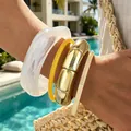 Stackable acrylic and gold-tone bamboo bangles set, luxury resort style jewelry - Marble Pattern Acrylic and Metal 4-Piece Bangle Set (6795501HB) / White Gold Yellow Combo