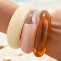 Set of three chunky acrylic resin bangles in cream, clear pink and amber for women - Thick Acrylic Bangle 3-Piece Set (6808502) / Set of 3 / Cream Pink Amber Combo