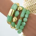 Four-piece jewelry set featuring green marble acrylic and gold-toned bracelets. - Green Marble 4-Piece Bracelet Set (6746904HB) / Green + Gold