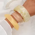Exaggerated chunky acrylic bangle set with clear, yellow, and marbled pattern bracelets - Marble Pattern Acrylic Bangle 3-Piece Set (6807401) / Yellow + Transparent + Milky White